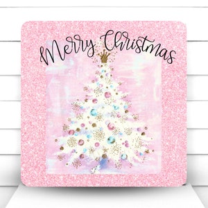 Wreath Sign, Blush Pink Merry Christmas Wreath Sign, Pink Christmas Wreath Sign, Sugar Pepper Designs, Sign For Wreath