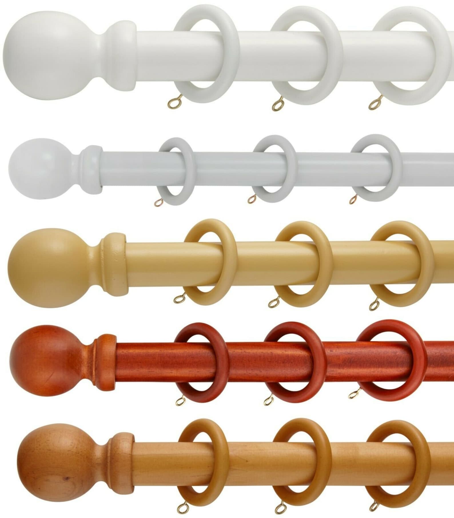 28mm Wooden Curtain Poles Fixed Length Classic Ball Finials - Etsy UK