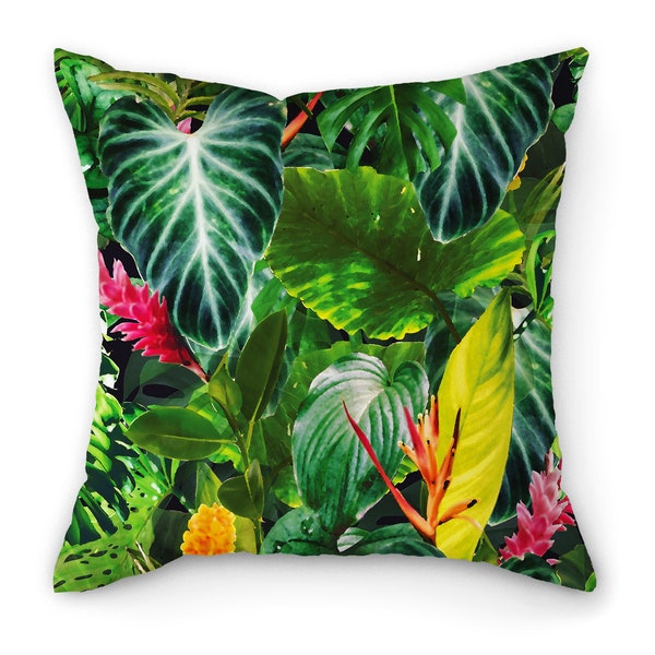 Outdoor Cushion Waterproof  Fire & UV Resistant Garden Cushions Removable Cover Made in UK- Tropical Painted Leaves(45 cm x 45 cm)