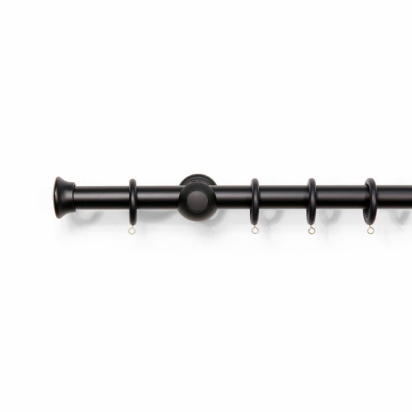 28 mm Wooden Curtain Poles Fixed Length Multi Finials Curtain Pole - Black