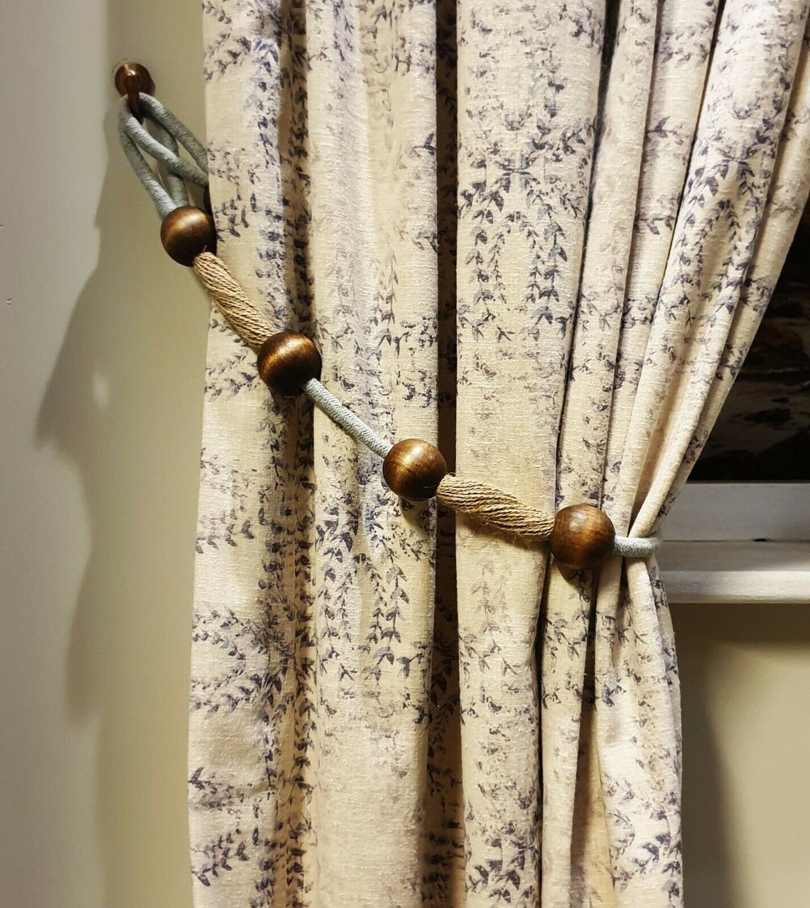 2 x Tie Backs Woven Rope Curtain Tieback With Saffron Wooden Etsy