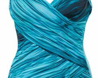 Rosa Women’s Double Draped Strapsuit One Piece Swimsuit/Swimwear Beach Dress Swimming Costume - Blue