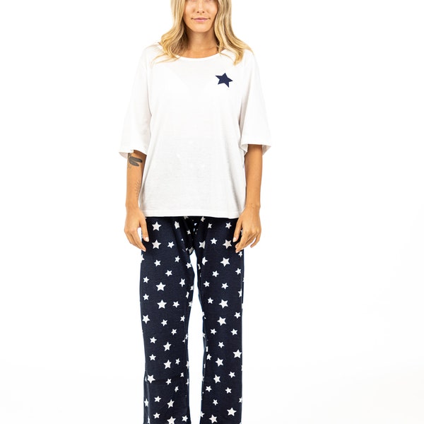 Navy Star Pyjama Set Women Nightwear / PJ / Lounge Set