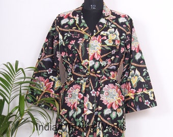 Indian Cotton Long Shirt Dress, Women Wrap Shirt Sleepwear Maxi, Wedding and Party Wear Floral Shirt Dress, Women Ethnic Luxury Dress Shirt