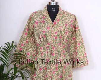 Soft and Comfortable Women Sleepwear, Anokhi Floral Print Cotton Shirt Indian Handmade Long Night Gown Maxi Shirt, Bridal Wrap Dress