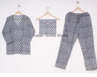 Indian Handmade Soft Cotton Pj Dress,Woman's Floral Printed Pyjama Set,Ladies Night Suit,Hand Block Printed Pj Set,Bridesmaids Pj's