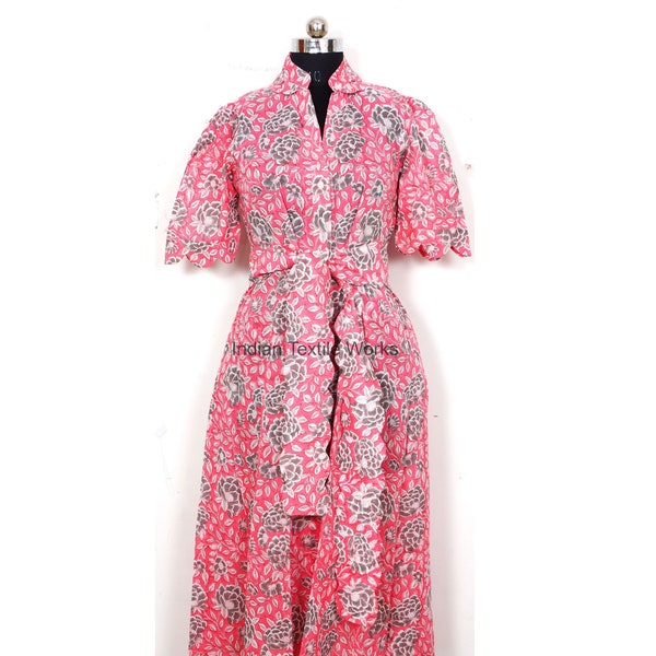 Pink floral Dress Hand Block Cotton dress, Women Summer Wear Mini Dress Midi Dress for Women, Block print soft cotton