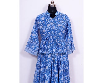 Hand Block Printed Dress, Block Print Dress, Indian Tunics, Hand Printed Dress, Indian Cotton Long Gown, Indian Cotton Dress, Printed Dress