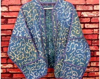One Size Vintage Kantha Jacket Indian Handmade Patchwork Boho Coat