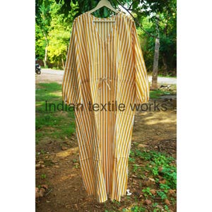 Block Print Cotton Dress: Striped V-Neck Summer Wear