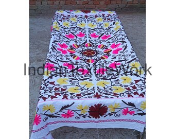 Embroidered Cotton Suzani Throw Blanket: Indian Bedspread (60x90 Inch)