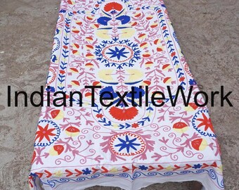 Embroidered Suzani Throw Blanket: Boho Cotton Bedspread, Uzbek Wall Hanging