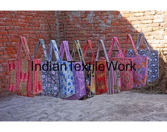 5 To 50 Piece Wholesale Lot Floral Block Print Cotton Tote Bag: Shopper Handbag