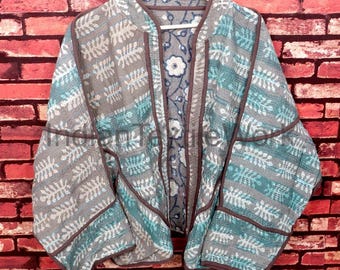 Vintage Handmade Kantha Jacket Indian Reversible Festival Wear Coat