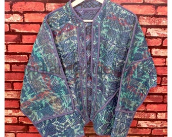 Boho Reversible Kantha Coat Handmade Indian Patch Blazer Hippie Jacket