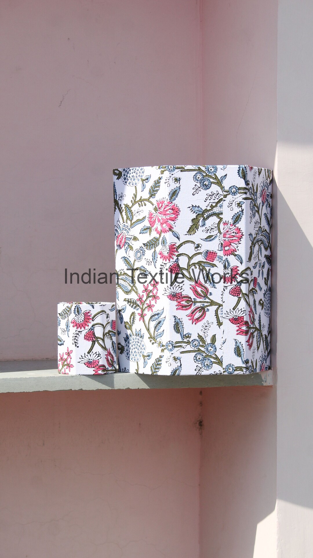 Home Decorative Waste Paper Bin Wood Block Printed Wastebasket Etsy