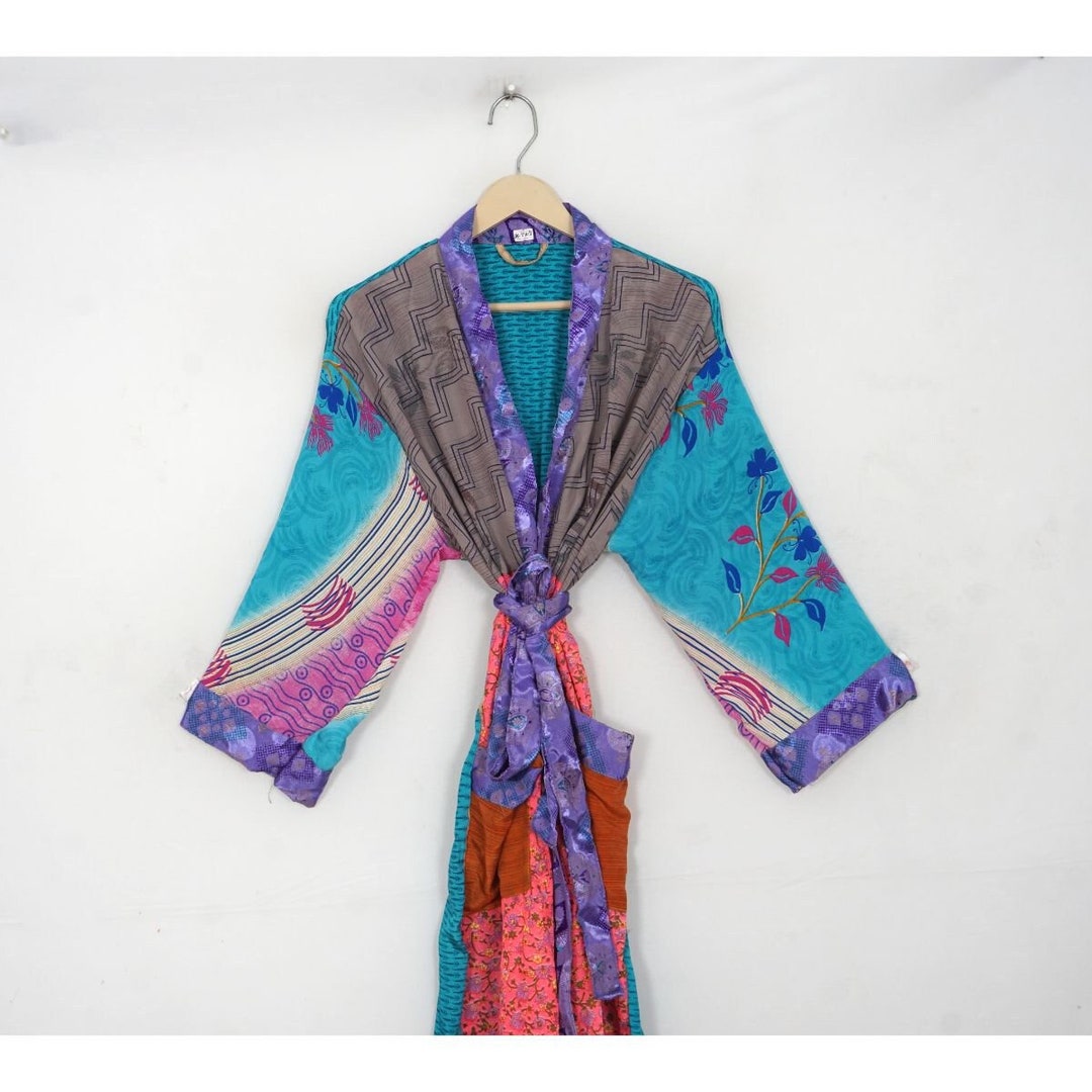 Vintage Silk Dressing Gown Recycled Saree Kimono Indian Etsy