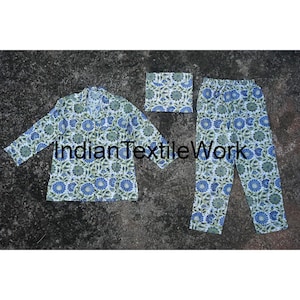 Block Print Cotton Pajama Set: Indian Floral Night Suit