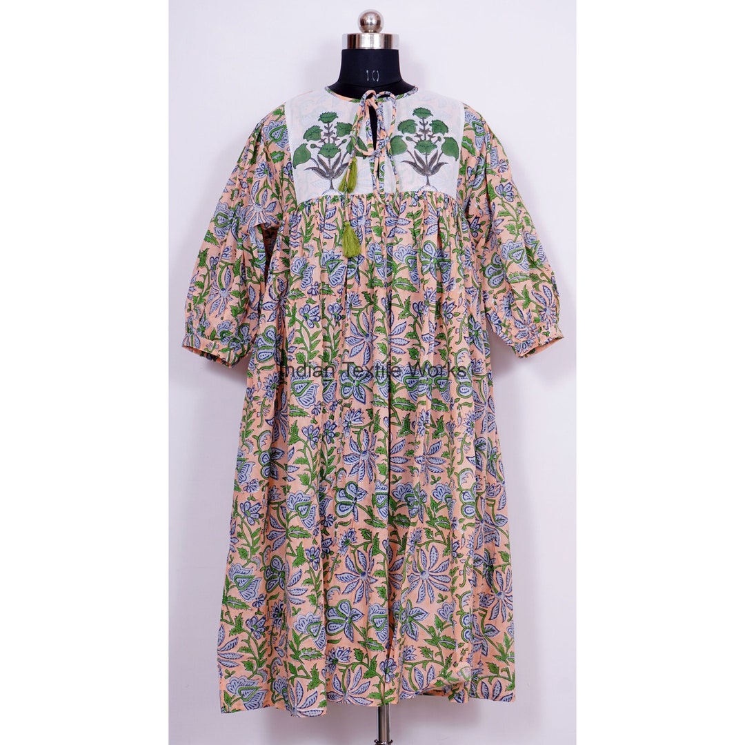 Indian Dresshand Print Dress Block Print Dressindian Cotton Etsy