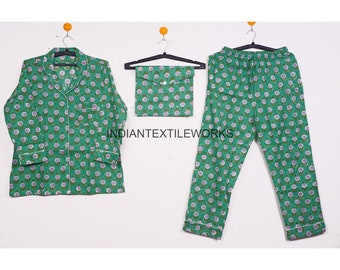 Natural Color Printed Cotton Pajama Set/ Women Sleepwear Loose Summer Clothing/ Hand Block Print Pj Set/ Ladies Night Suit Floral Pajama Set