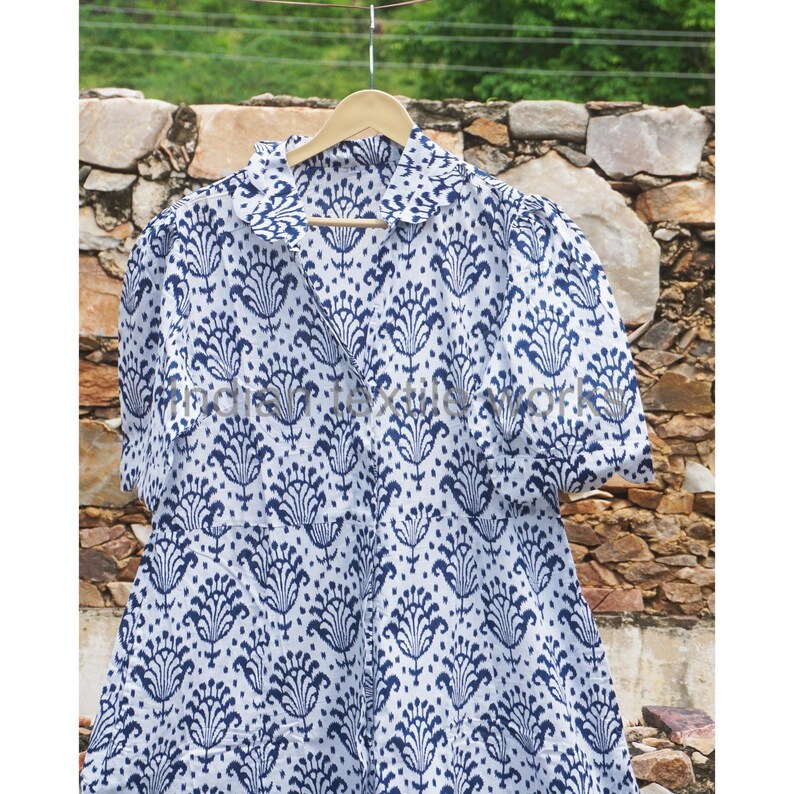 Block Print Dress, Indian Block Printed Cotton Long Shirt Women Dress