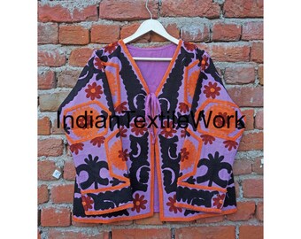 Indian Cotton Suzani Jacket: Colorful Embroidered Ethnic Coat