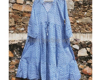 Indian Block Print Cotton Dress: Earthy Elegant Summer Maxi Dress