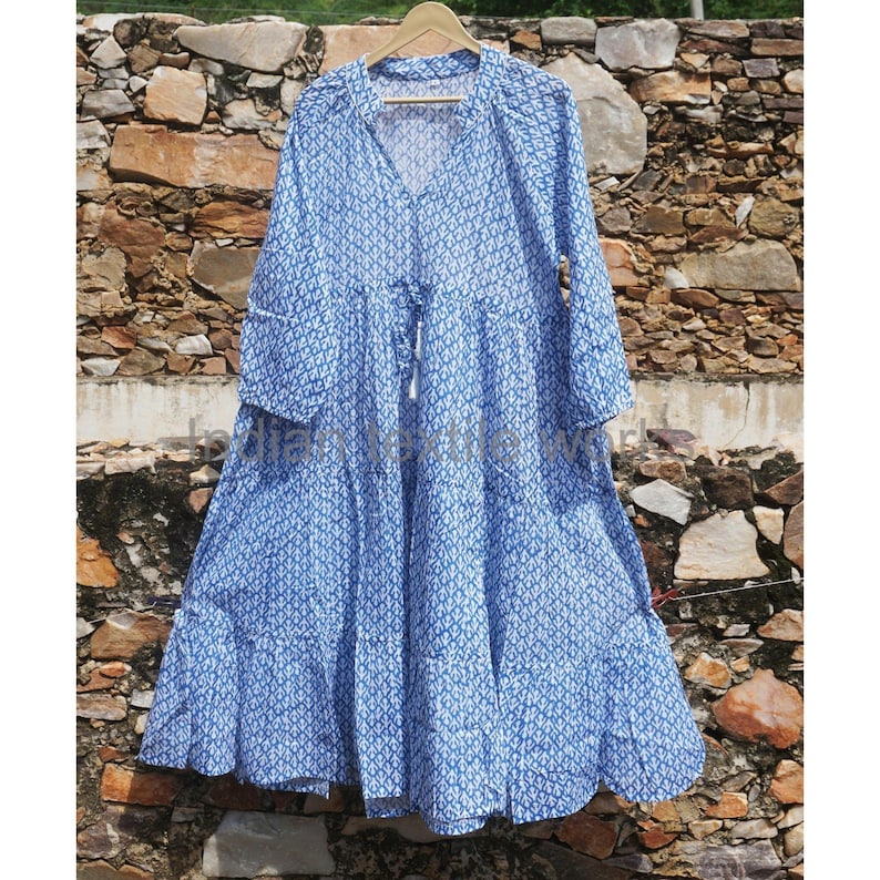 100 Pure Cotton Dress, Indian Block Print Long Dress, Summer Wear
