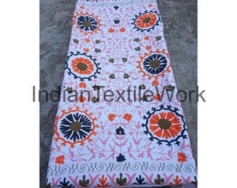 Manta Suzani india: tejido de algodón bordado, colcha para cama individual.