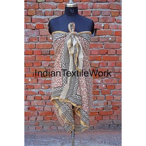 Indian Block Printed Cotton Sarong: Beach Wrap Cover-Up