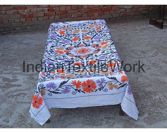 Manta Suzani de algodón bordada: Colcha india para colgar en la pared