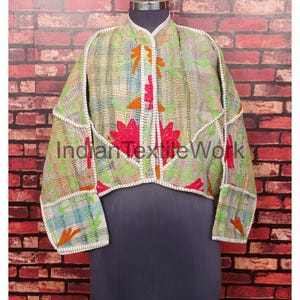 Chaqueta Kantha vintage para mujer, abrigo corto estilo boho Suzani bordado, chaqueta bomber Banjara