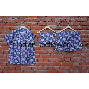 Indian Floral Cotton Nightwear Pajama Set, Cotton Night Suit, Gift for Her, PJ Set, Indian Soft Pajama, Pure Cotton Pajama Set For Women