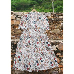 Block Printed Cotton Midi Dress: Floral Summer Dress with Pockets