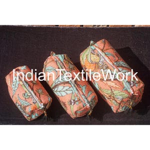 Borsa per il trucco con stampa a blocchi indiana, set di 3 borse da toilette con stampa a blocchi, piccola borsa da lavaggio per donna, borsa riutilizzabile, borsa impermeabile - Mini/Media/Grande