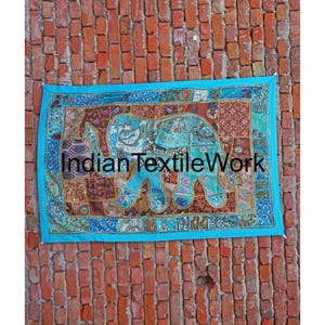 Vintage Indian Elephant Tapestry: Hand-Embroidered Beaded Wall Hanging (40x60)