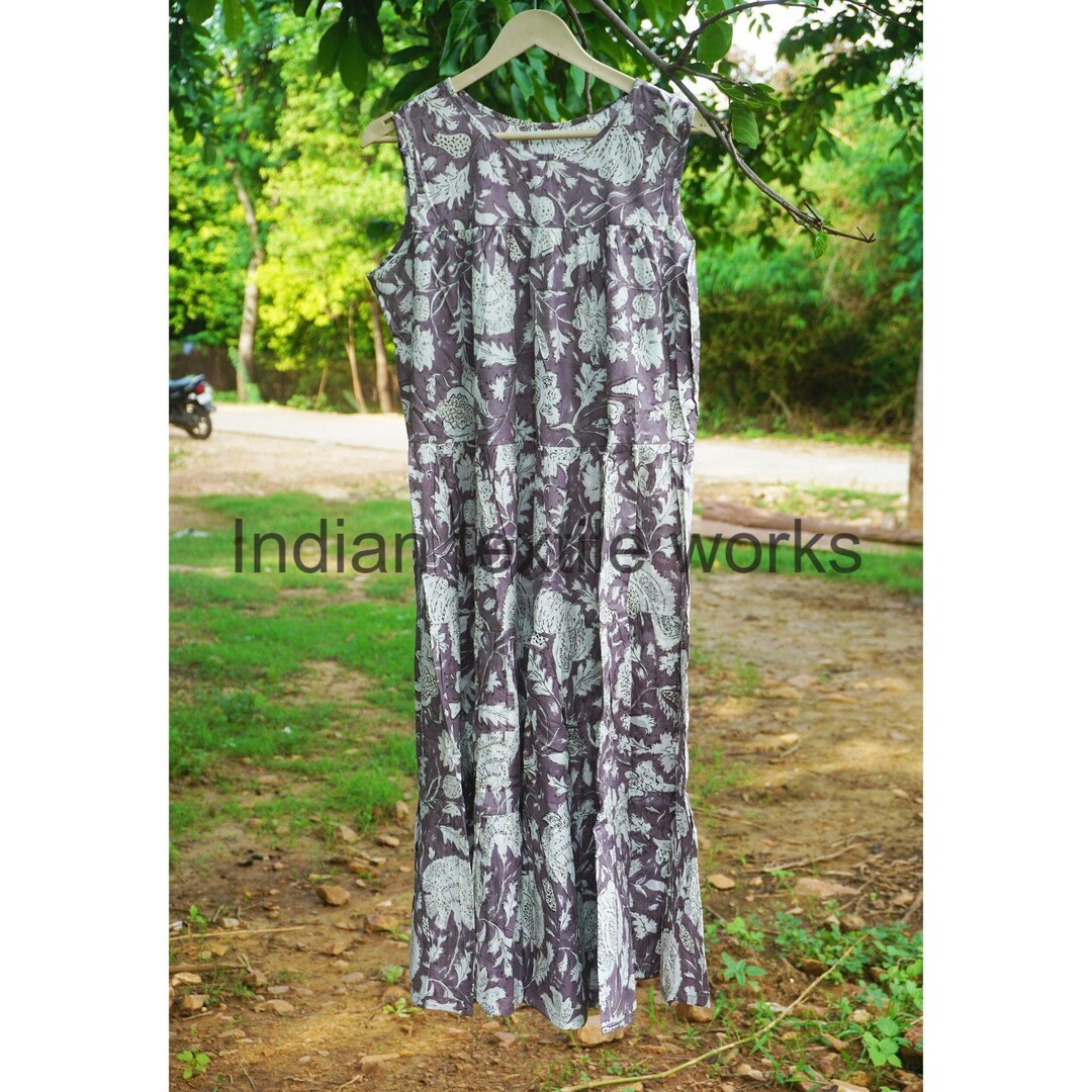 Rose Red Floral Hand Block Print Cotton Maxi Dress – Indian Boho Tiered Style