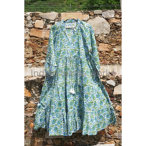 Indian 100% Pure Cotton Dress, Block Print Long Dress, Summer Wear Earthy  Elegant Comfy Daywear Women Outfit Soft Maxi Dress, Midi Dress - Etsy