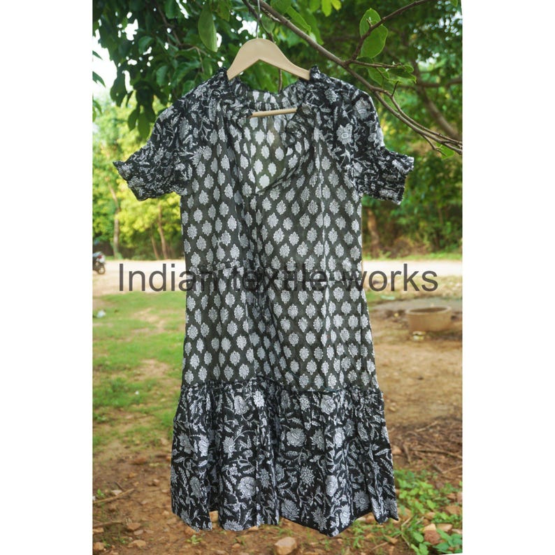 Indian Block Print Cotton Dress, Summer Wear Maxi Dress, Short Sleeve