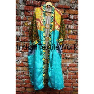 Patchwork Kimono Robe, Old Sari Kimono, Recycled Sari Kimono, Silk Maternity Gown, Sleepwear Silk Robe, Beach Wear Dressing Gown SK-1269