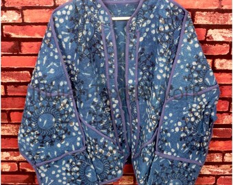 Hippie Style Kantha Jacket Reversible Indian Bagru Quilted Blazer