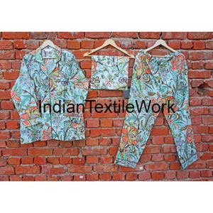 Butterfly Print Cotton PJ Set, Indian Cotton Pajama Set, Women Trousers Shirt, Women Stylish Pyjama Set, Lounge & Sleepwear Dress For Ladies