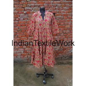 Women Maxi Dress, 100 % Pure Block Print Cotton Dress, Summer Wear Cotton Dress, Floral Print Dress, Indian Vacation Dress, Bohemian Dress