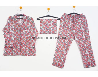 Floral Cotton Long Pants Pajamas/Bridal Party PJ Birthday Wedding Pajamas For Women/Long Sleeve Shirts Bridesmaid PJs/ Block Print Pj Set