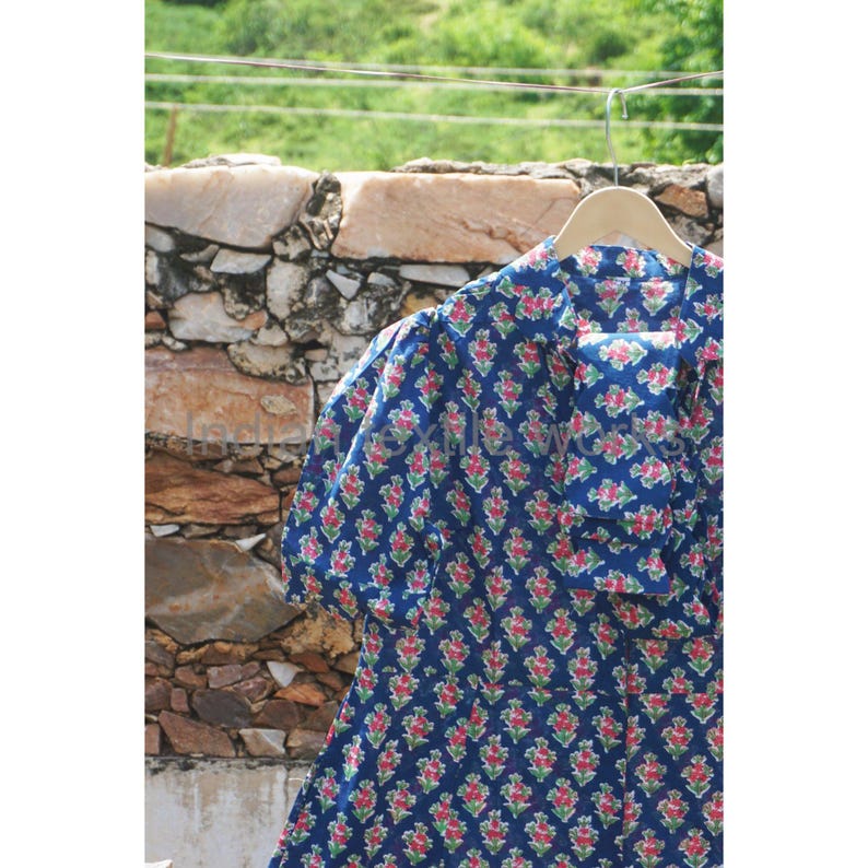 Indian Block Printed Dress, Women Cotton Shirt, College Wear Dress