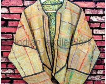 Vintage Patchwork Kantha Jacket Indian Bagru Reversible Hippie Coat