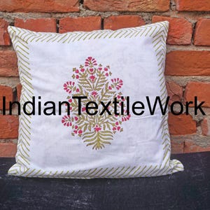 Funda de almohada india con estampado de bloques: funda de almohada floral