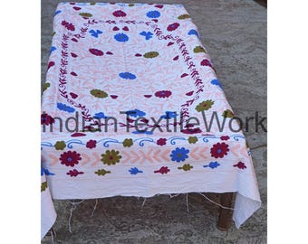 Bohemian Suzani Throw Blanket: Indian Floral Cotton Bedspread