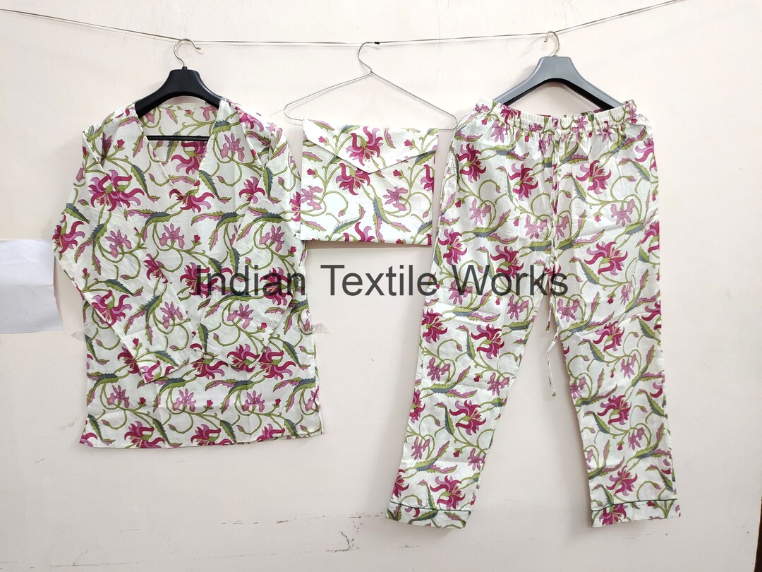 Anokhi Print Women's Clothing, Indian Hand Made Kurta Pajamas Set, 100