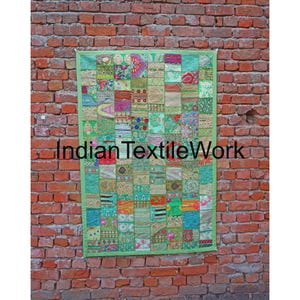 Patchwork Wall Hanging: Vintage Cotton, Hand-Embroidered Beaded Tapestry (40x60)